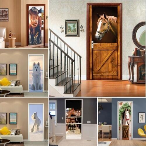3D Door Sticker PVC Self-adhesive Waterproof Animal Removable Home Decor Wine Shelf Decals DIY Wall Art Mural Stickers Porte