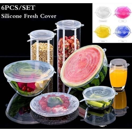 6pcs/set Reusable Silicone Wrap Food Fresh Keeping Wrap Kitchen Tools Silicone Food Wrap Seal Lid Cover Stretch Tools