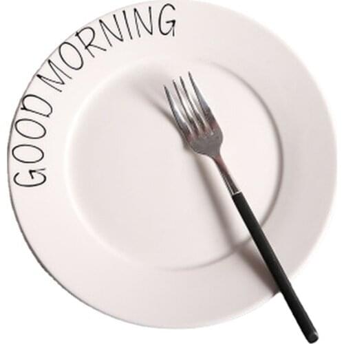 8 Inch Plate White Tableware Good Morning Round Ceramic Dish Restaurant Bone China Western Steak Salad Home Kitchen Supplies