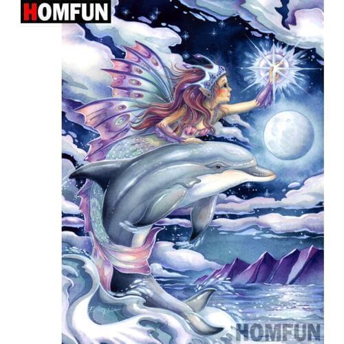 HOMFUN 5D DIY Diamond Painting Full Square/Round Drill "Dolphin Elf" Embroidery Cross Stitch gift Home Decor Gift A08841