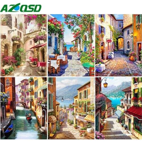 AZQSD Diamond Embroidery Street Mosaic Picture Of Rhinestones Needlework Diamond Painting Landscape Cross Stitch Handmade Gift