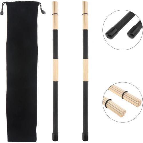 Drumsticks 1 Pair 40cm 15.7inch Jazz Drum Brushes Black Rubber Handle Bamboo Drumsticks with Velvet Bag