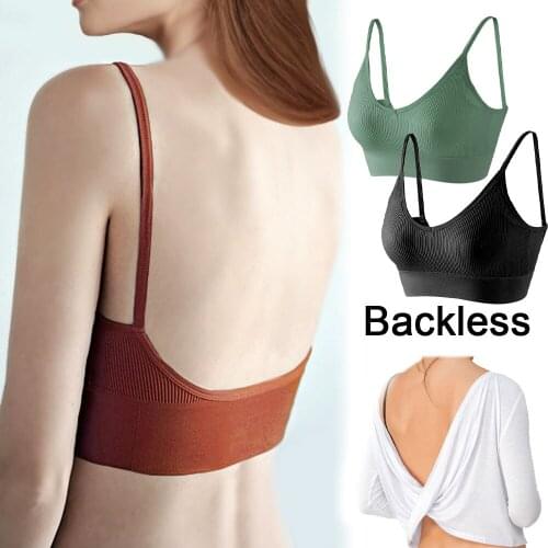 Open Back Bra Women Sports Crop Top Padded U Type Seamless Brassiere Vest Active Sexy Backless Tank Top Wirefree Underwear