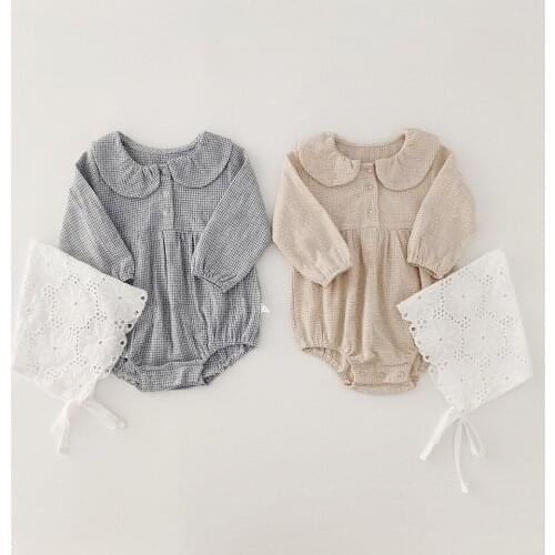 INS Baby Girl plaid Long Sleeve romper Baby Cotton Jumpsuit with Hat baby girl outfit 2 piece set