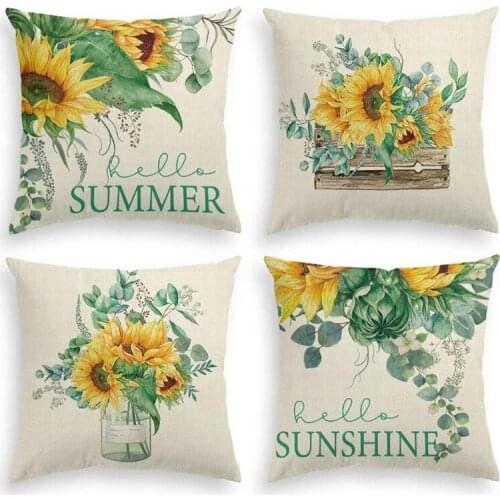 FQYL Watercolor Sunflower Throw Pillow Cover, Eucalyptus Leaves Summer Holiday Party Cushion Case for Sofa Couch Summer Decor
