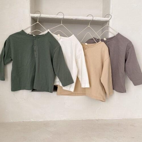 Japanese Style Boys and Girls Solid Color Loose Base T Shirts Cotton Soft 4 Colors Long Sleeve Tees Kids Summer Clothes