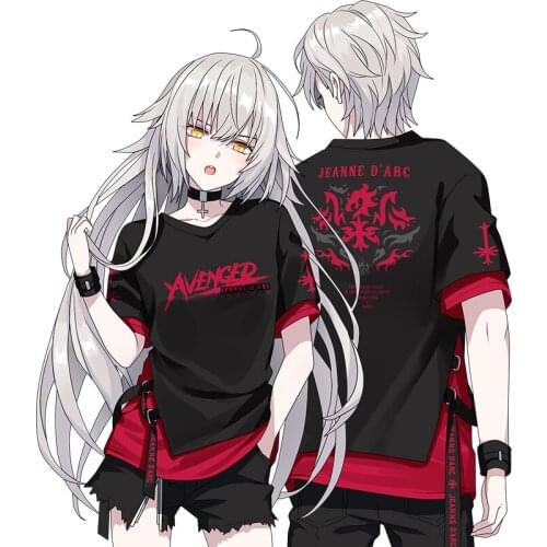 Anime Fate Grand Order Joan of Arc Cosplay T-Shirts Black Red Short Sleeve Top Unisex