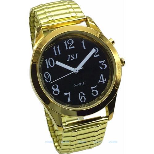English Talking Watch with Alarm, Talking Date and time, Black Dial, Expanding Bracelet TAG-802