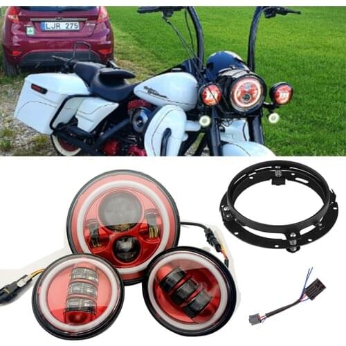 Red Blue Light set For Motorcycle Light Electra Glide Softail Fat Boy Touring 7 Inch Motor LED Headlight with 4.5 Inch Fog Lamps
