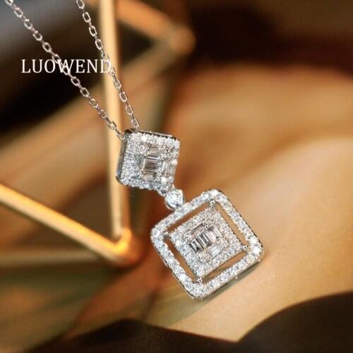 LUOWEND 18K Solid White Gold Pendant Necklace New Fashion Exquisite Real Natural Diamond Women Engagement Necklace