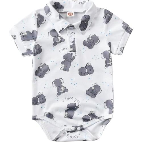 Newborn Baby Boys Girls Clothing Infant Romper Costume Summer Cotton Clothes Elephant Home Wear Turn-down Collar Pajamas D30