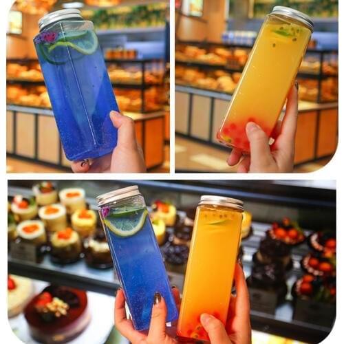 500ml Square Disposable Beverage Bottle Milk Tea Shop Plastic Yogurt Bottle Disposable Candy Jar Mason Jar Lids Storage Bottle