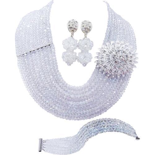 Transparent Clear AB African Beads Jewelry Set Crystal Strand Necklace Nigerian Wedding Bridal Party Jewelry Sets 10DSK07