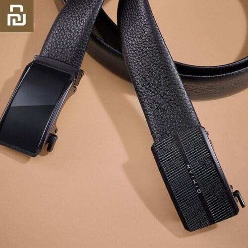 Youpin Qimian Head Layer Cowhide Mens Belts Soft Automatic Buckle Fashion Belts For Men Business Popular Male Brand Black Belts