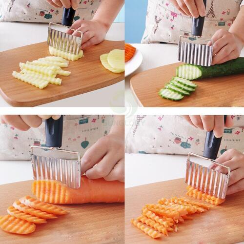 Stainless Steel Potato Cutter Vegetable Fruit Cutter Potato Slicer Potato Wavy Edged Cutter Knife Kitchen Gadget Cooking Tools