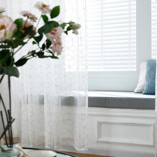Romantic Bronzing Silver Window Curtain Soft Romantic High Quality Home Decor Gold Foil Window Curtain See Through Easy Install