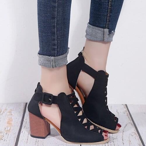 Elegant thick heels shoes woman 2021 summer sandals women shoes solid zipper shoes women sandals platform high heels