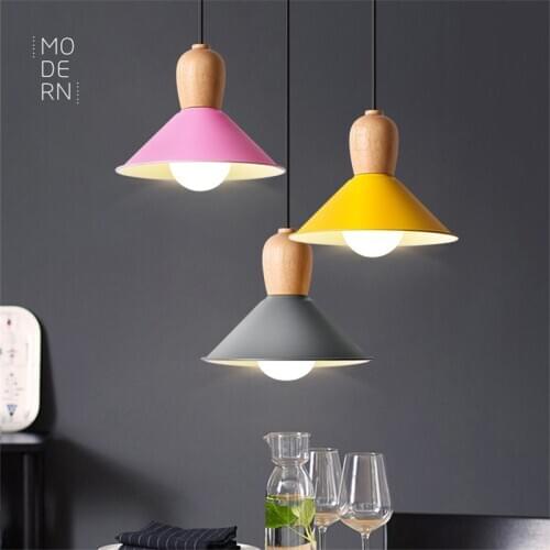 Nordic Solid Wood Pendant Lamp Iron Art Macaron Led Hanging Lights Minimalist LED Lights Living Room Kitchen Modern Decor Lamp