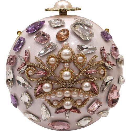 Luxury Evening Bag Diamond Pearl Ball Round Handmade Flower Wedding Party Wrist Clutch Diamonds Purse Handbag for women