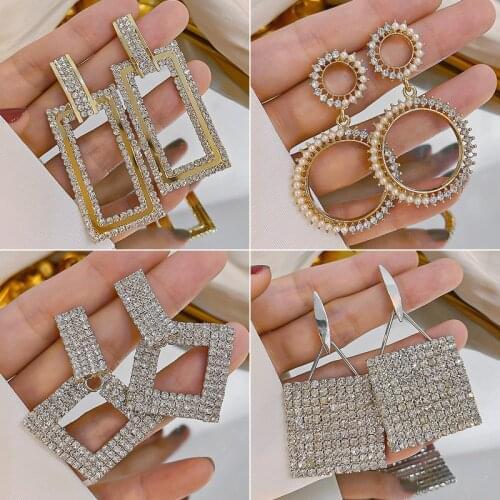 TIMEONLY Multiple Full Rhinestones Heart Bowknot Earrings for Women Mujer Gold Color Metal Chain Geometric Drop Earrings Brincos