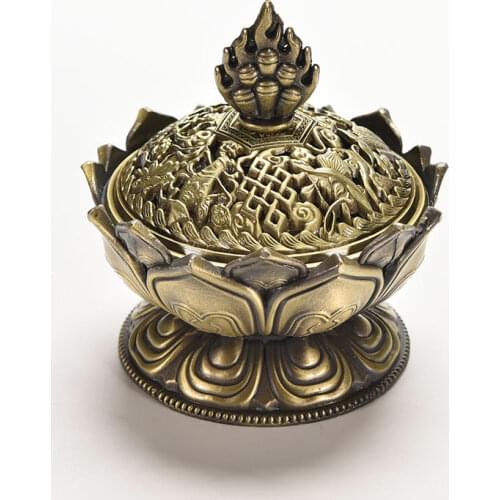 Vintage Lotus Backflow Smoke Incense Burners Censer Sticks Cone Holder Bronze