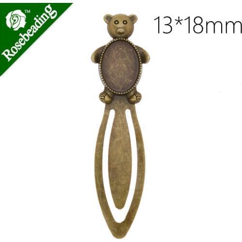 High Quality Vintage Antiqued Bronze Bear Bookmark with 13x18mm oval Bezel,length:78mm,10pcs/lot-C4250