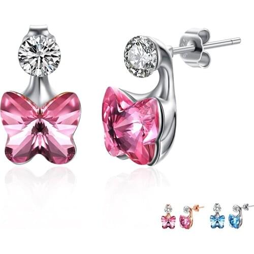 ZEMIOR 925 Sterling Silver Earrings Romantic The Butterfly Shape Austria Crystal Stud Earrings Anniversary Simple Fine Jewelry