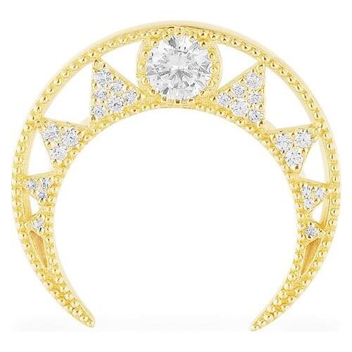 SLJELY Fashion 925 Sterling Silver Jewelry 3A Cubic Zirconia Gold Color Moon Stud Earring 1pc for Women