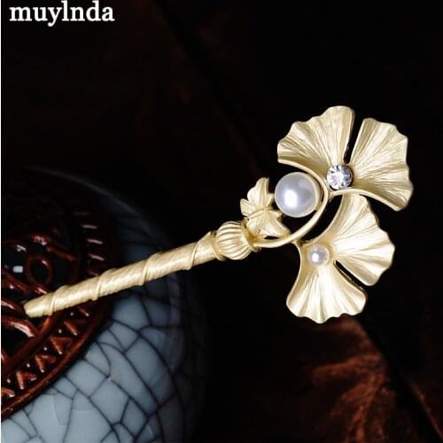 Women Ginkgo Leaves Hair Sticks Hairpins Simulated Pearl Leaves Jewelry Charm Hair Ornaments Girl Gifts Wedding Accessories