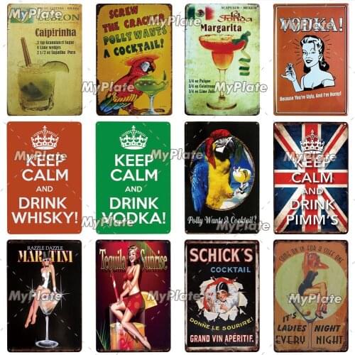 Cocktail Tin Sign Metal Sign Retro Plaque Home Decor Metal Vintage Man Cave Bar Pub Club Home Wall Decoration