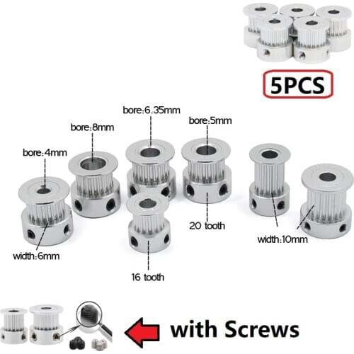 MEGA 5PCS 3D Printer Parts GT2 Timing Pulley 16 20 Tooth 2GT Bore 5mm 8mm Synchronous Wheel Gear Part For Width 6mm 10mm