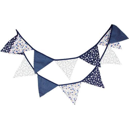 1pcs 3.2M Dark Blue Pastoral Flowers cotton hanging flag Wedding Decor Pennant Home Decoration Flag Holiday flags
