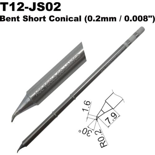 10 PCS T12-JS02 Bent Conical 0.2mm Soldering Tip for HAKKO FX-951/950 FX-952 FX-9501 FM-2028 FM2027 Handle Iron Bit Replacement