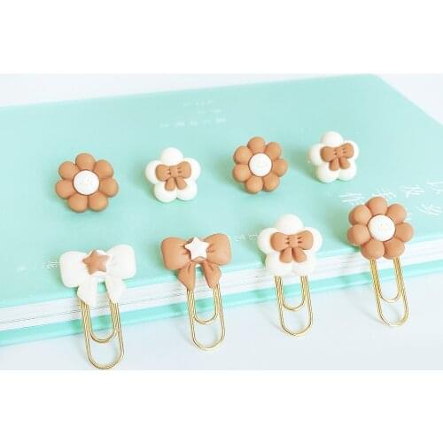 TUTU 10PCS flower Paper Clips cream push pin Bookmarks Planner Clips for Fun Office Supplies School Gifts H0570