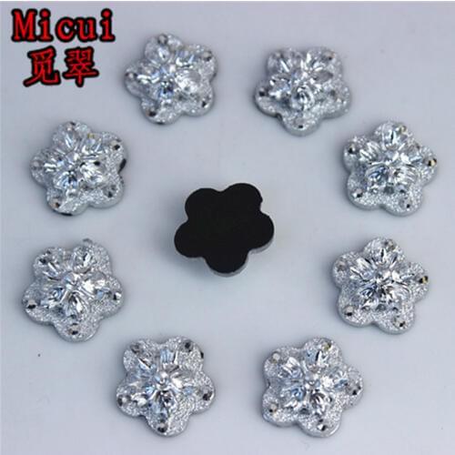 Micui 100pcs 11mm silvery Color Plum blossom Resin Rhinestones Flatback Stone For Clothes Dress Crafts Garment decoration ZZ252B