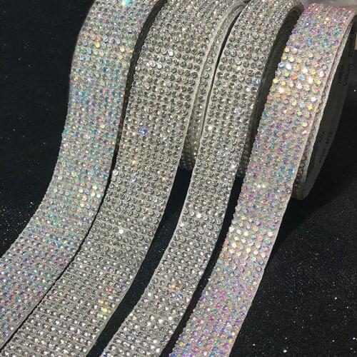 2M/Lot Different Size Crystal Ab Trim Self Adhesive Rhinestone Sticker Chain Diamond Tape Ribbon Applique DIY Beauty Box Clothes