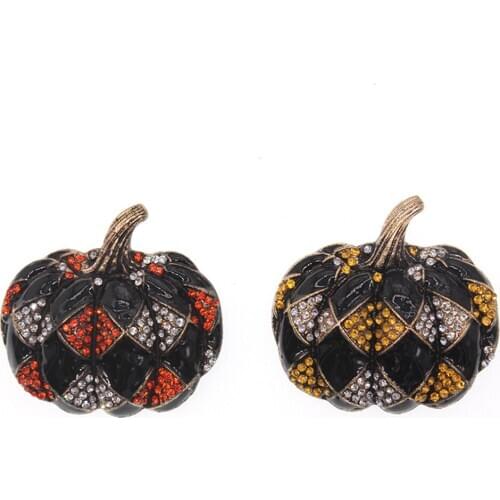 20pcs/lot 50mm Gold Tone Halloween Thanksgiving Day Pumpkin Brooches Orange Rhinestone Crystal Black Enamel Pin Brooch