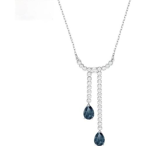 2020 fashion jewelry high quality SWA elegant Retro Blue Water Drop tassel crystal Y-shaped female Pendant Necklace