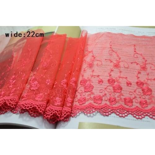 22CM Width (2yards/lot)Embroidered red Hight quality DIY lace fabrics embroidered DIY lace trim