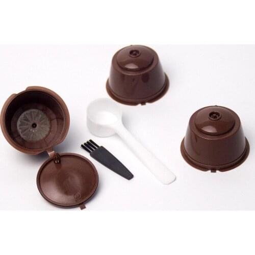3 Pcs Reusable Coffee Capsule Filter Cup for Nescafe Dolce Gusto Refillable Caps Spoon Brush Filter Baskets Pod Soft Taste Sweet