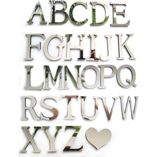 3D Acrylic Letters Sliver Mirror Surface Alphabet Stickers DIY Art Poster Mural Home Decor Festival Decoration Party Supplies