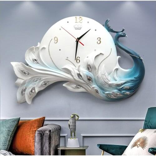 3D wall clock Wall stickers Living room decoration Resin Peacock wall clock modern design Home decor Creative wall digital clock