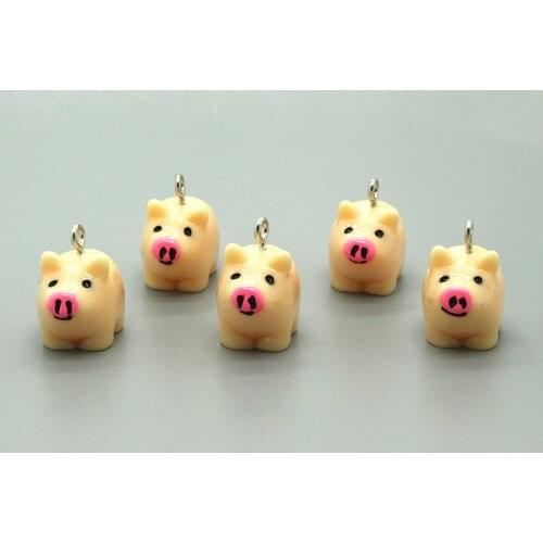 5pcs Cute Resin Pink Small Pig Earring Charms Kawaii Animals Bracelet Necklace Pendant Keychains Accessory DIY Jewelry Make