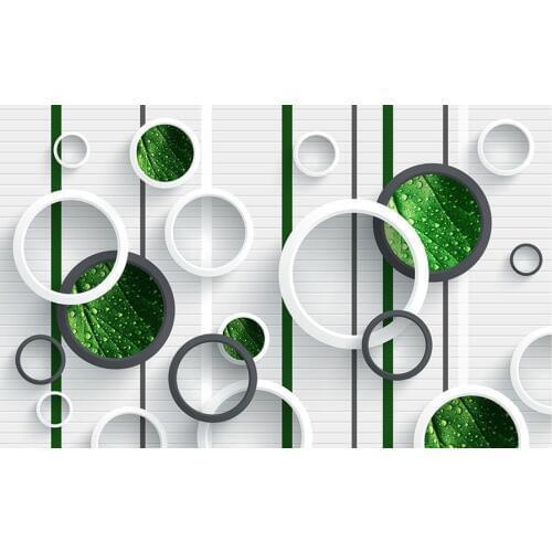 Large murals,Phantom green leaves with drops of water circle 3D wallpaper,living room TV sofa wall bedroom modern wallpaper