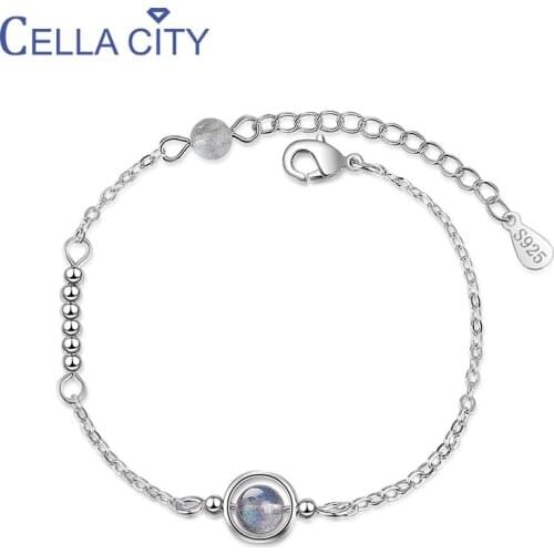 Cellacity Silver 925 Bracelet for Women Fine Jewelry with Gemstones Moonstone Planet Special design Female Anniversary Gifts