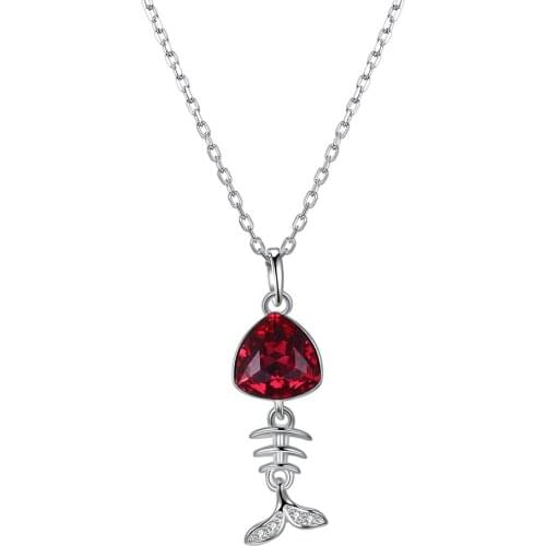 ZEMIOR 925 Sterling Silver Pendant Necklaces For Women Cute Little Fish Red Austria Crystal Girl Necklace Anniversary Jewelry