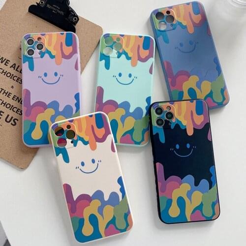 New Cute Ice Cream Smile Face Phone Case For iphone 11 12 Pro Max X XR XS 6 7 8 Plus SE2020 Liquid silicone Straight Edge Cover