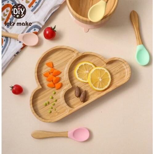 Lets make 1pc Cloud Bamboo Wood Tray Suction Cup Custom Baby Name Children Feeding Tableware With Silicone Suction Cup