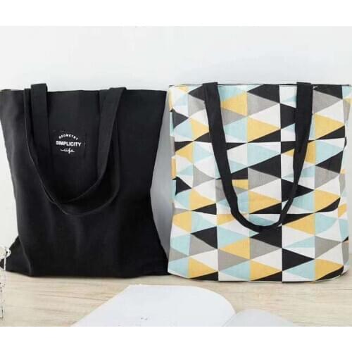 New cotton shopper fabric double-sided dual-use Hand bag cotton and linen pocket handbag shopping bag storage bag grocery bag