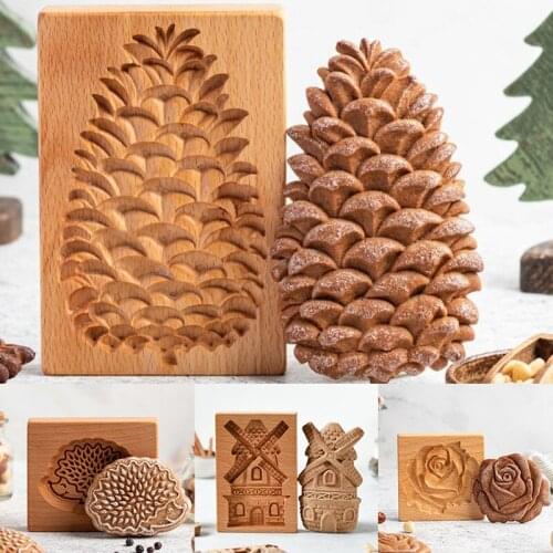 Cookie Mold Portable Household Wooden Biscuit Mold Baking Tool Cake Embossing Mold Festival Party Dessert Decoration Tool